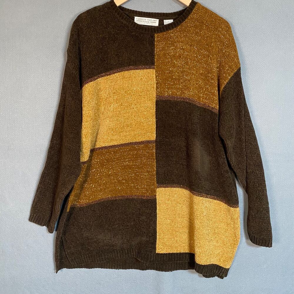 Vintage Carolyn‎ Taylor Womens Colorbock Sweater Size 1X Patchwork Grandmacore